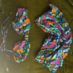 Kenneth Cole Reaction Butterfly Wing Pattern Swim Skirt Bikini Size S